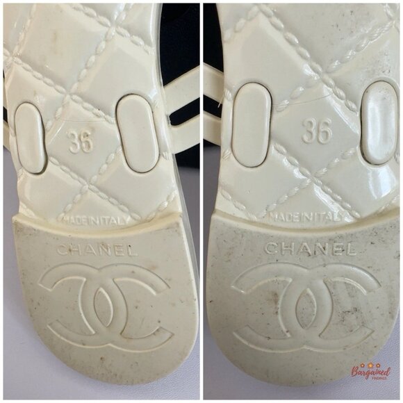 Authentic CHANEL Camellia Flower Ivory Black CC Sandals 36 US 6 - Picture 8 of 11